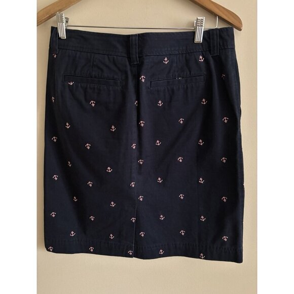 LL Bean Mini Pencil Skirt Size 6 Favorite Fit 100% Cotton Navy W Pink Anchors - Picture 3 of 7